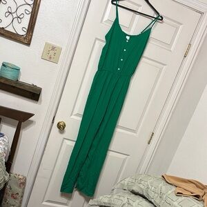 Green Sleeveless Button-Front Jumpsuit/long romper